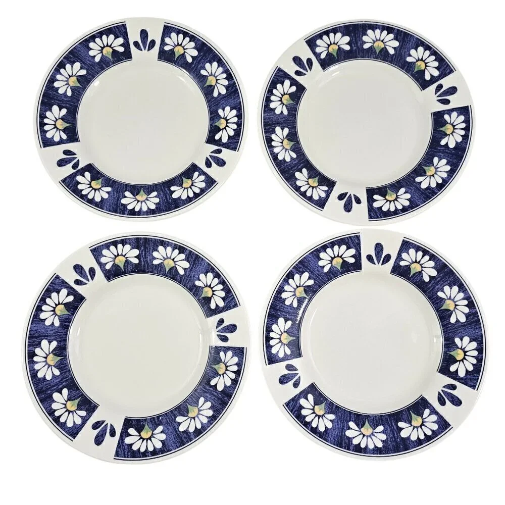 Oneida Spring Daisy Majesticware 6.5” Ceramic Dessert Bread Plates – Set of 4